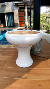 น้ำล้น น้ำผุด สีขาวหินอ่อนรุ่นCDK#11 วัสดุทำจากดินเผา+ไม้ ได้ยกชุด(แถมปั๊มน้ำ) ประกันสินค้าแตกระหว่างขนส่ง