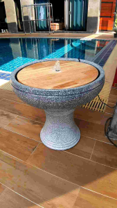 น้ำล้น น้ำผุด สีเทาหินอ่อน รุ่นCDK#9วัสดุทำจากดินเผา+ไม้ได้ยกชุด(แถมปั๊มน้ำ) ประกันสินค้าแตกระหว่างขนส่ง