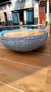 น้ำล้น น้ำผุด สีเทาหินอ่อน รุ่นCDK#10 วัสดุทำจากดินเผา+ฝาไม้ ได้ยกชุด(แถมปั๊มน้ำ) ประกันสินค้าแตกระหว่างขนส่ง