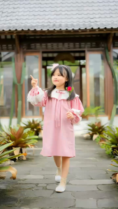 DRESS ANAK ANGELINA LENGAN PANJANG KOREAN KEKINIAN LINEN PREMIUM