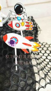 SFS - [1 SET ISI 10] TOPPER KERTAS ASTRONOT HIASAN KUE TART CUPCAKE TANCAPAN KERTAS MOON BULAN BINTANG PLANET ROKET ROCKET LUAR ANGKASA CAKE TOPPER BOCIL BIRTHDAY BOY CAKE DECORATION DEKORASI KUE ULANG TAHUN ULTAH BIRTHDAY TART ANAK SURABAYA