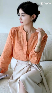 TM 2903 Blouse Deanna embroidered cotton band collar top katbol import
