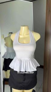 BUY 1 + GET 2 FREE (3PCS) ATHISA Peplum Halter Basic Double Lining Women Top Womenswear Sleeveless Minimalist Cotton Spandex