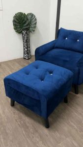VC DIAMOND VELVET SOFA 1 SEATER SOFA+STOOL SET