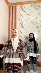 Setelan Laura Polkadot Wanita Dewasa Kekinian I Oneset Rayon Diamond Motif Polkadot Jumbo Busui Celana Kulot Nyaman Dipakai