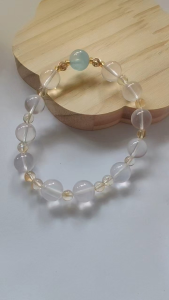 MHU-0032 粉晶，黄水晶，海蓝宝 ， 天然水晶 女款手链 孤品原创设计 礼盒装赠手作火漆印章 crystal bracelet Handmade Gelang Tangan Perempuan