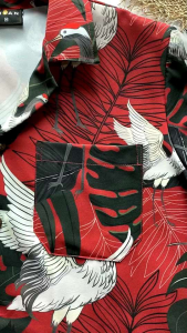 #F40นกแดง เสื้อฮาวายผ้าไหมอิตาลีพรีเมี่ยม ใส่สบายทั้งใส่ทำงานและใส่เที่ยว