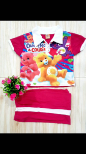 ชุดเซ็ทลายหมีแคร์แบร์ขนาดฟรี ไซส์ผ้าร่องนิ่มยืดสวมใส่สบายสำหรับเด็กอายุ 4-8 ปี