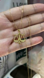 PAWNABLE 18K Saudi Gold Lightweight Rolo Chain(18" thin) with 18K Gold Libra Pendant(Open back lightweight)