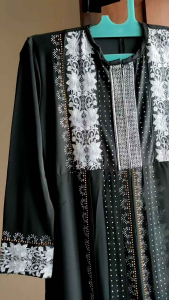 Gamis Abaya Anak N-2140 Bordir Silver Kombinasi Permata Elegan