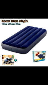 Intex Kasur Angin Single Durabeam Standard 191 x 76 x 25 cm Dura Beam Blue 64756 + Pompa Listrik - Kasur Angin Electric Pump Portable Matras Camping Indoor & outdoor Inflatable Intex untuk 1 orang Dewasa