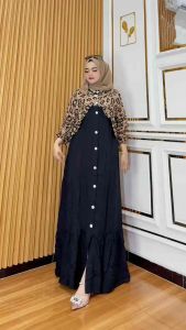 Gamis veve kancing kombinasi | gamis terbaru bahan rayon jumbo