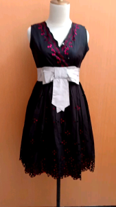 mini midi dress wanita hitam merah DOTS cewek M vneck MEWAH kutung cute
