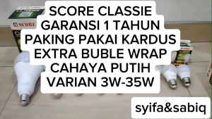 BOHLAM LED CAHAYA PUTIH  / LAMPU LED WARNA PUTIH EXTRA BUBLE WRAP SCORE CLASSEI 3W-35W