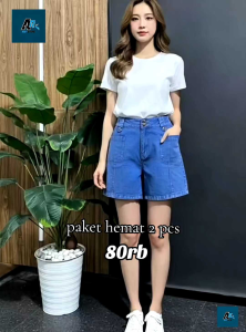PAKET 2 PCS HOTPANTS DENIM CELANA PENDEK WANITA KOREAN STYLE