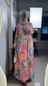 LC1945 Premium Dress Tipis Motif Abstrak Fashion Retro Terbaru