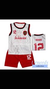 SETELAN BAJU JERSEY SINGLET SEPAK BOLA TERBARU SET ANAK TIMNAS PUTIH ARHAN