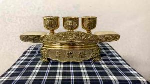 Bộ khay 3 chén  bằng đồng nguyên chất  ly chén bằng đồng  khay nước thờ  đồ thờ cúng