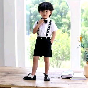 Set sơ mi quần short đùi bé trai TRAZ Hàn Quốc 8-45kg chất mềm mịn phong cách cho bé(áo+quần+nơ+dây đeo)