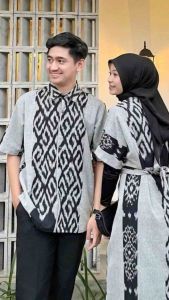 ellsa fashion~batik premium kemeja tenun pria slimfit dan clara abu dress wanita couplebaju tenun ethnikbaju couple pasangan kekinianbaju lebaran terbaru