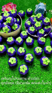 เหรียญโปรยทาน ตัวเปล่า ลูกมังคุด (สีม่วงเข้ม ตกแต่งใบผ้า) สีสันสดใส