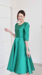 LUXURY707 ชุดแต่งงาน ชุดเพื่อนเจ้าสาว ทรงเรียบหรูมินิมอล แขนสามส่วน (VG0313)