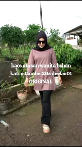 Tunik Polos Kaos Atasan Wanita Tangan Panjang Karet Bahan Katun Combet20s deefas01