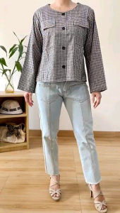 ●ECLAIRE● 063 Kemeja Lengan Panjang Longsleeves Motif Kotak-Kotak Square Geometris Gingham Kasual Casual Kerja Korea Mode Basic iiim