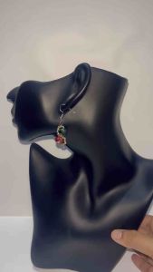 Niele Christmas Hook Earrings Anting Hooks Natal Green Red Anyam Handmade Crystal