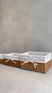 Native Basket Tray - Woven Linen Lined Label Holder Snacks Storage Home Organization