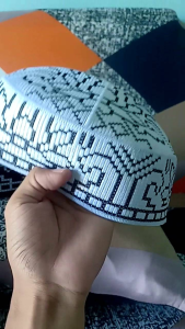 MF peci songkok Pakistan full bordir motif bunga hitam putih bonus tasbih