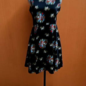 mini midi dress wanita hitam motif bunga NOBBY cewek M kutung MEWAH cute
