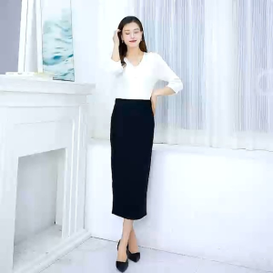 WomenS High Waist Elastic Plain Solid Stretchable OL Pencil Midi Skirt 801Back Slit (Inside no pant)