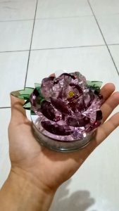 Pajangan Ornament Hiasan Bunga Rose Daun Crystal Daimond Premium Pink Ungu