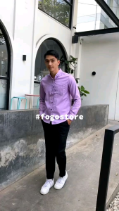 Promo COD kemeja lilac pria lengan panjang kemeja polos pria kemeja pria kasual kemeja lengan panjang modern