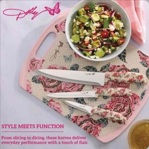 Dolly Parton 3 Piece Chef Knife Set 8-inch Chef knife 5.5-inch Serrated Knife & 3.5-inch Paring Knife