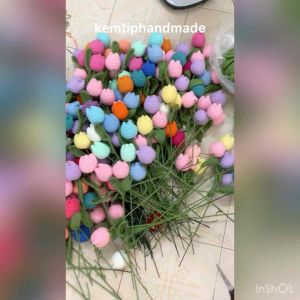 Bó hoa tulip bằng len handmade quà tặng 5 bông