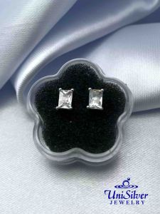 Unisilver 925 Sterling Silver Emerald Cut CZ Stone Earring Stud (ES004-2001)