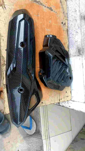 tameng knalpot dan tutup radiator vario techno 125 old karbon