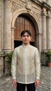 【 PREMIUM 】Modern Barong Tagalog Piña Jusilyn Long Sleeves Embroidery Mandarin Collar