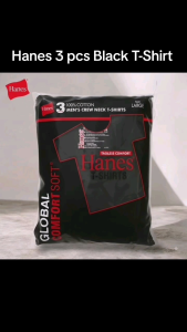 Hanes Global Comfort Soft 3 pcs All Black Round Neck 100% Cotton Tagless Mens Crew Neck T-shirt