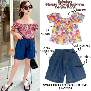 SETELAN ANAK PEREMPUAN IMPORT KOREAN STYLE BLOUSE FLORAL SABRINA DENIM PANT