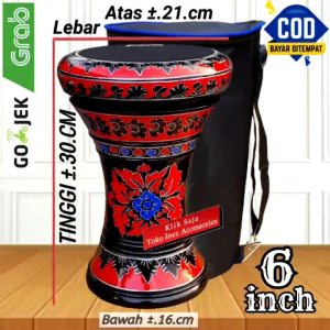 Dumbuk Atau Darbuka Kayu Mini 6 inc Hitam Merah Power beat Hitam