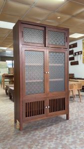 (รอทำ 25 วัน) ตู้กับข้าวไม้สัก ตู้ไม้สัก สูง 180 x กว้าง 100 x ลึก 40 cm. สีเสี้ยนดำน้ำตาล จัดส่งทั้งตู้ ไม้สักแท้ทุกชิ้นส่วน