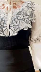 Blouse Bohemia Korea: Blouse Knit Rajut Kombinasi Organza & Lace