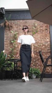 CARICIA A-Line Rok Wanita Cargo Highwaist Twill