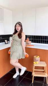 MT904 ชุดเซ็ทแฟชั่น2ชิ้นไซส์สาวอวบ เสื้อเกาะอกผูกโบว์+กระโปรงเอวสม๊อครอบตัว รอบอก38”-52”ใส่ได้