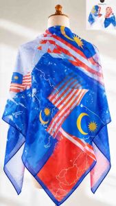 Bawak Manik Square Scarf 45 Inch with Malaysian Flag Design and 38 Inch Size Chart