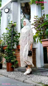 KIRANA MIDI DRESS RAYON VISCONE PREMIUM LD 110 CM BY PINKAN MOTIF FLOWER CANTIK