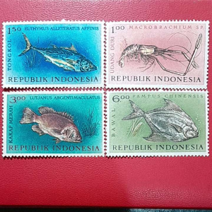 Prangko Indonesia Kuno 4 pcs Seri Ikan Tahun 1963 UN USED